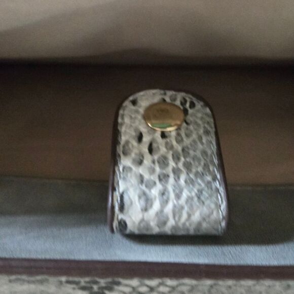 Gray Studded Tote Handbag Snake Print Gold Trim Structured Satchel Purse - Picture 6 of 7